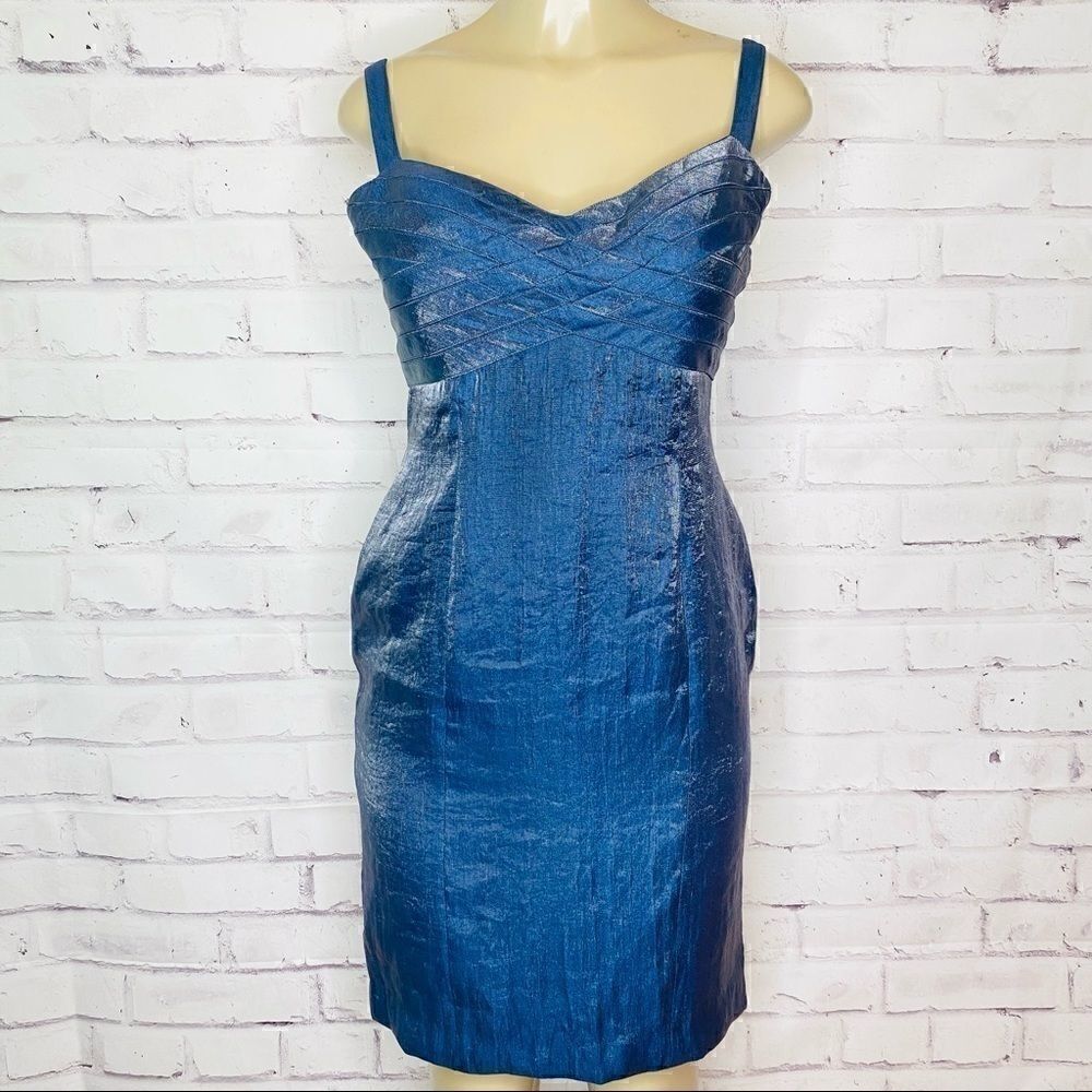 Adrianna Papell Blue lame Sleeveless Sheath Dress